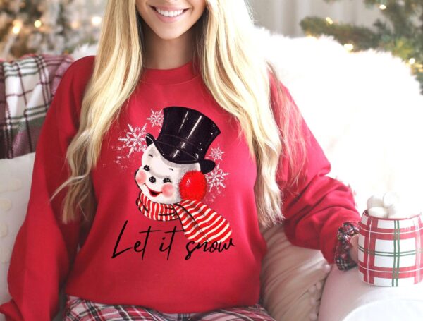 vintage christmas sweatshirt featuring retro snowman design for holiday parties and festive gatherings