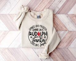 Vintage Christmas Sweatshirt Featuring Rudolph Santa and Jesus Designs for Unique Holiday Apparel