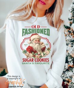 vintage christmas sweatshirt featuring santa claus and sugar cookies for a retro holiday look hhh62