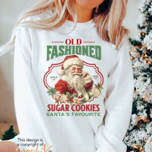 vintage christmas sweatshirt featuring santa claus and sugar cookies for a retro holiday look hhh62