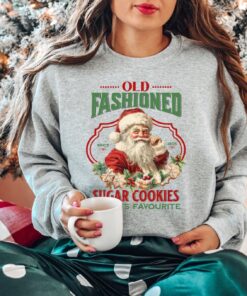 vintage christmas sweatshirt featuring santa claus and sugar cookies for a retro holiday look tnr26