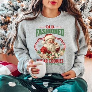 vintage christmas sweatshirt featuring santa claus and sugar cookies for a retro holiday look tnr26