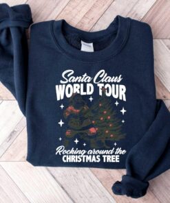 vintage christmas sweatshirt featuring santa claus rocking around the tree retro design comfortable hoodie for holiday celebrations eepqi