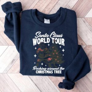 vintage christmas sweatshirt featuring santa claus rocking around the tree retro design comfortable hoodie for holiday celebrations eepqi