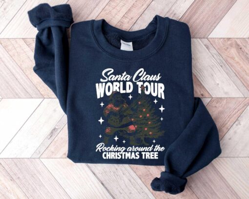 vintage christmas sweatshirt featuring santa claus rocking around the tree retro design comfortable hoodie for holiday celebrations eepqi