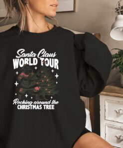 vintage christmas sweatshirt featuring santa claus rocking around the tree retro design comfortable hoodie for holiday celebrations xczbg