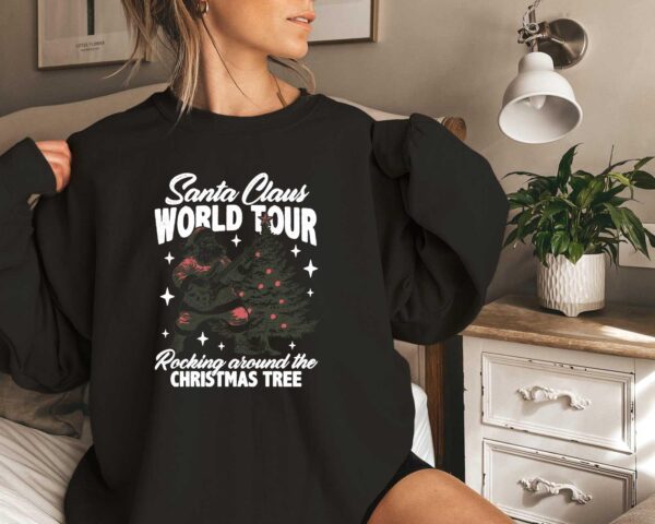 vintage christmas sweatshirt featuring santa claus rocking around the tree retro design comfortable hoodie for holiday celebrations