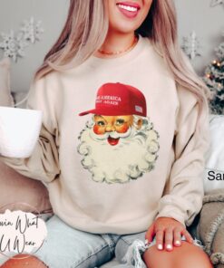 vintage christmas sweatshirt featuring santa trump design oversized funny christmas shirt for election enthusiasts and republicans bmahk