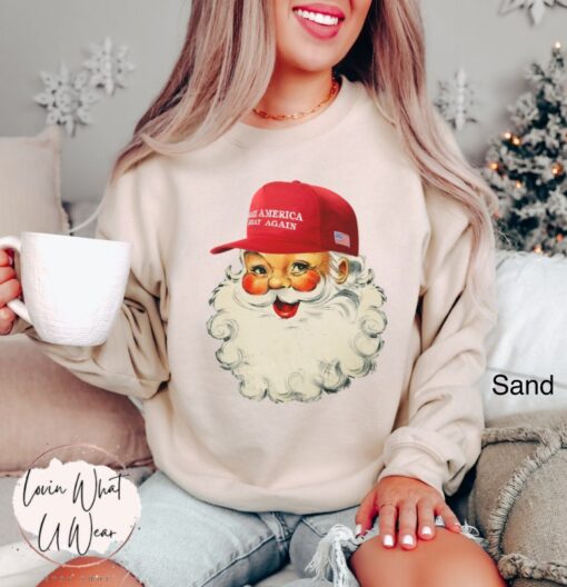 vintage christmas sweatshirt featuring santa trump design oversized funny christmas shirt for election enthusiasts and republicans bmahk