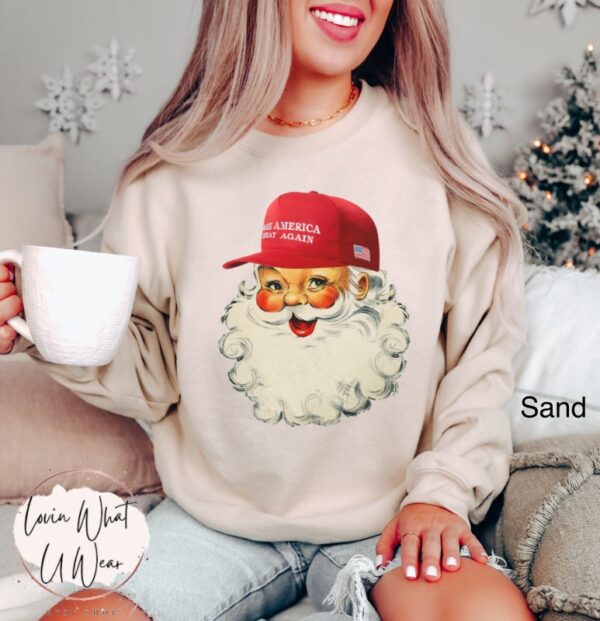 vintage christmas sweatshirt featuring santa trump design oversized funny christmas shirt for election enthusiasts and republicans bmahk