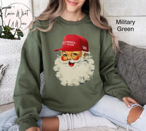 vintage christmas sweatshirt featuring santa trump design oversized funny christmas shirt for election enthusiasts and republicans iyazt