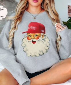 vintage christmas sweatshirt featuring santa trump design oversized funny christmas shirt for election enthusiasts and republicans owomx