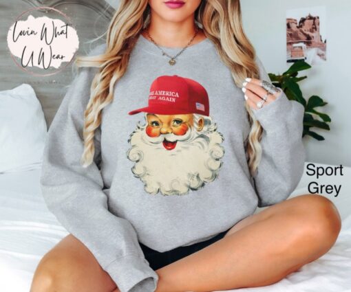 vintage christmas sweatshirt featuring santa trump design oversized funny christmas shirt for election enthusiasts and republicans