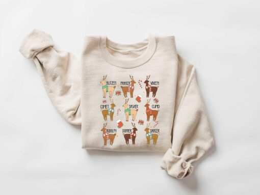 vintage christmas sweatshirt featuring santas reindeer names for kids funny holiday tee with unique design agokk scaled