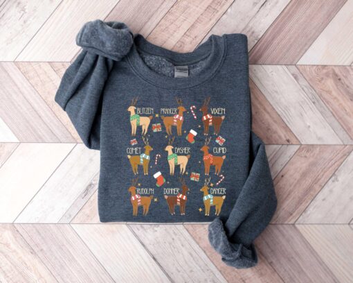 vintage christmas sweatshirt featuring santas reindeer names for kids funny holiday tee with unique design lqnip scaled