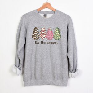 vintage christmas sweatshirt featuring tis the season tree cakes design for unique holiday style and comfort vs2mf