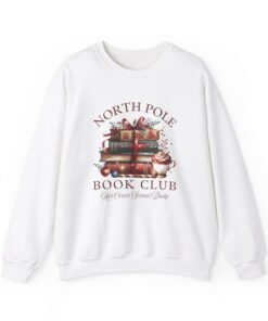 vintage christmas sweatshirt for book lovers featuring north pole book club design and retro santa graphic for holiday celebrations hfk1p