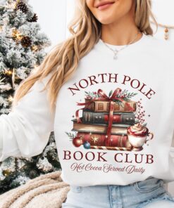 vintage christmas sweatshirt for book lovers featuring north pole book club design and retro santa graphic for holiday celebrations u9ocv scaled