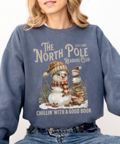 vintage christmas sweatshirt for book lovers featuring north pole book club snowman design and comfortable fit 1lx6w scaled