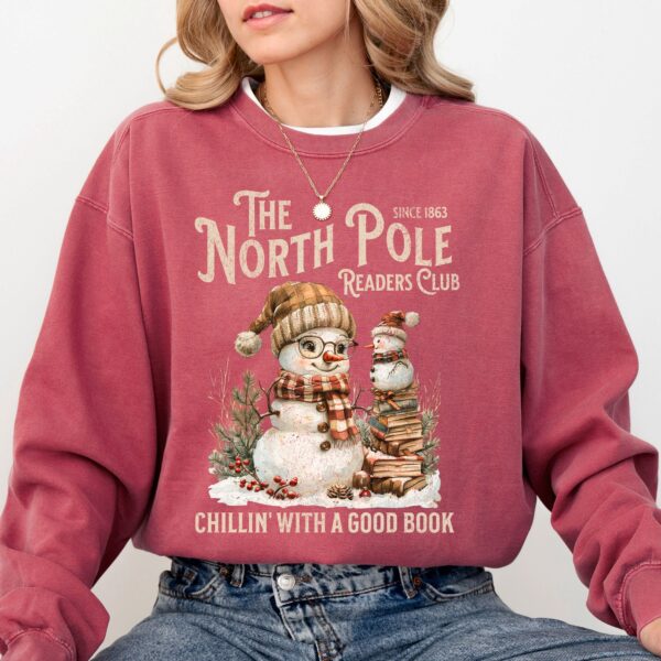 vintage christmas sweatshirt for book lovers featuring north pole book club snowman design and comfortable fit 4zfqd scaled