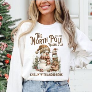 vintage christmas sweatshirt for book lovers featuring north pole book club snowman design and comfortable fit wxpku scaled