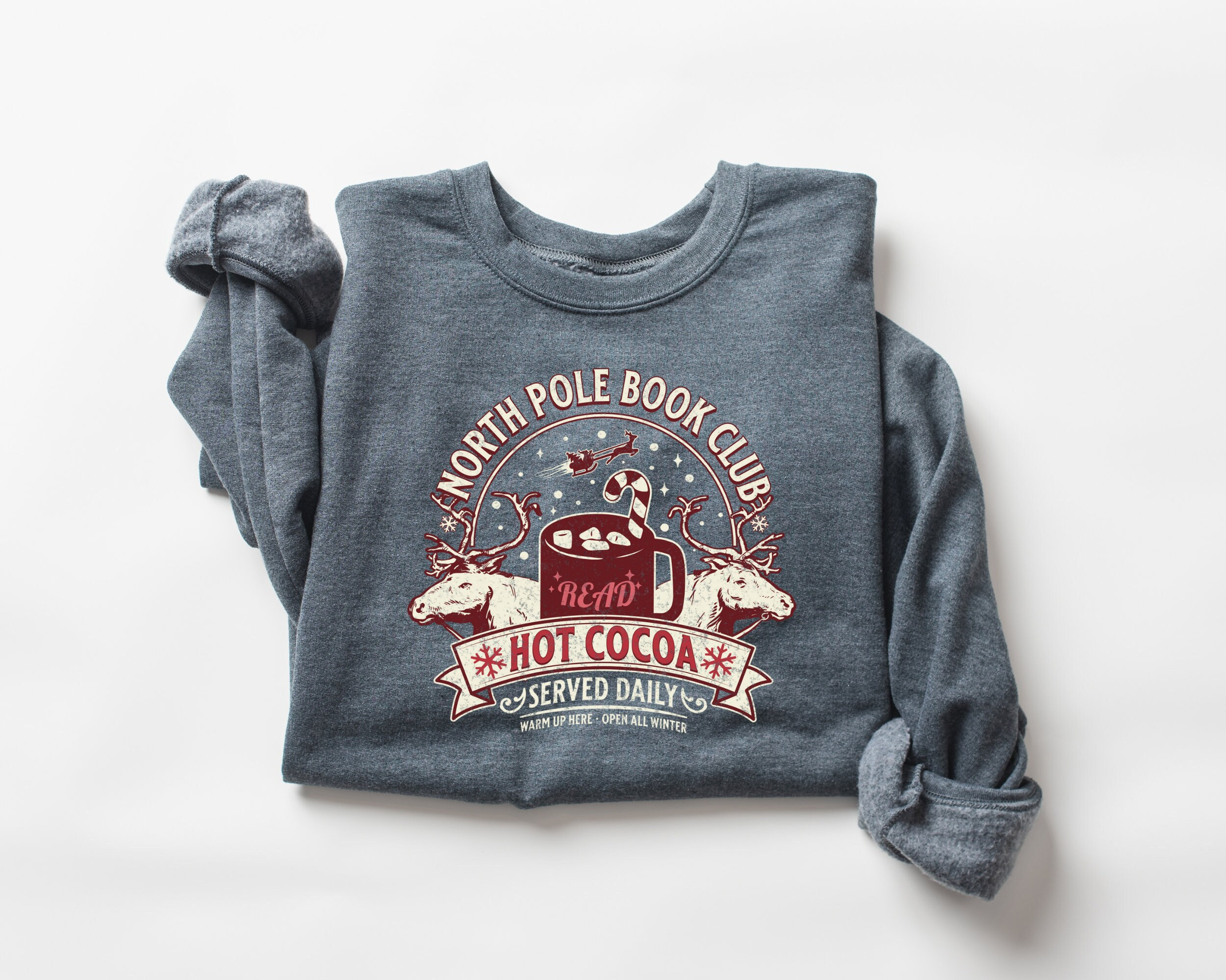 vintage christmas sweatshirt for book lovers north pole book club crewneck with cozy design for holiday comfort k8amo