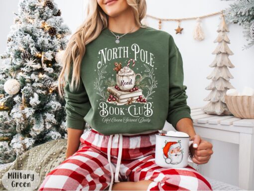 vintage christmas sweatshirt for book lovers north pole book club crewneck with fun design and comfortable fit gznkk scaled