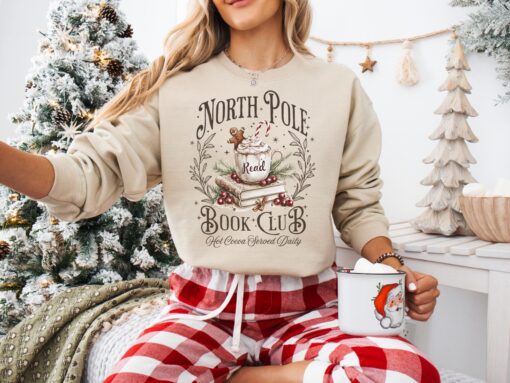 vintage christmas sweatshirt for book lovers north pole book club crewneck with fun design and comfortable fit lnh8w scaled