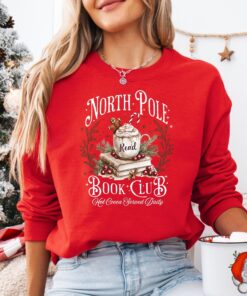 vintage christmas sweatshirt for book lovers north pole book club crewneck with holiday bookworm design nzkwa scaled