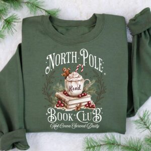 vintage christmas sweatshirt for book lovers north pole book club crewneck with holiday bookworm design p2wz5