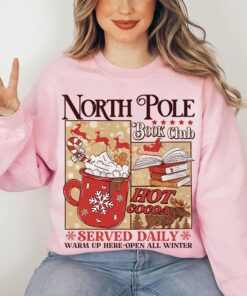 vintage christmas sweatshirt for book lovers north pole book club hoodie with festive design and comfortable fit baxhu