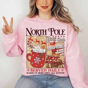 vintage christmas sweatshirt for book lovers north pole book club hoodie with festive design and comfortable fit baxhu