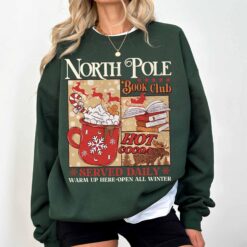 vintage christmas sweatshirt for book lovers north pole book club hoodie with festive design and comfortable fit dfgkz