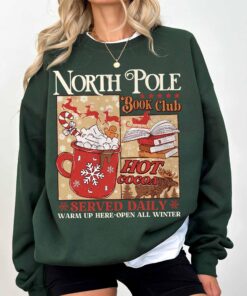 vintage christmas sweatshirt for book lovers north pole book club hoodie with festive design and comfortable fit dfgkz