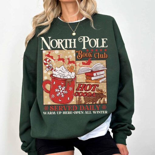 vintage christmas sweatshirt for book lovers north pole book club hoodie with festive design and comfortable fit dfgkz