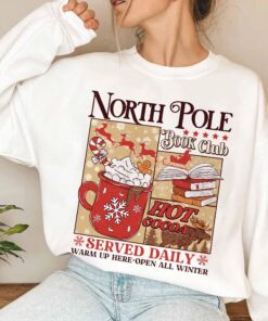 vintage christmas sweatshirt for book lovers north pole book club hoodie with festive design and comfortable fit fkg9h