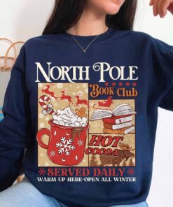 vintage christmas sweatshirt for book lovers north pole book club hoodie with festive design and comfortable fit lrzpj