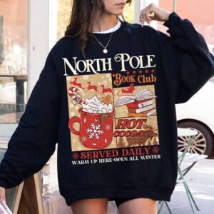 vintage christmas sweatshirt for book lovers north pole book club hoodie with festive design and comfortable fit mp4ue