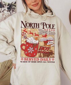 vintage christmas sweatshirt for book lovers north pole book club hoodie with festive design and comfortable fit ptlkm