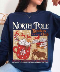 vintage christmas sweatshirt for book lovers north pole readers club hoodie with cozy design g8non