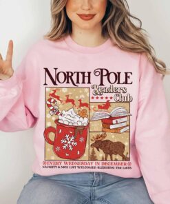 vintage christmas sweatshirt for book lovers north pole readers club hoodie with cozy design hdt7h