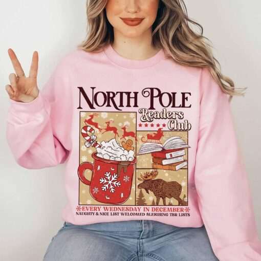 vintage christmas sweatshirt for book lovers north pole readers club hoodie with cozy design hdt7h