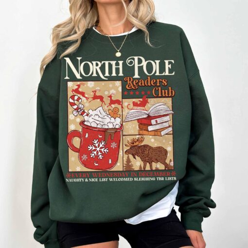 vintage christmas sweatshirt for book lovers north pole readers club hoodie with cozy design qt8wt