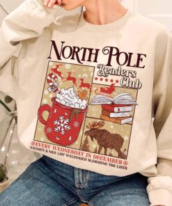 vintage christmas sweatshirt for book lovers north pole readers club hoodie with cozy design vgj1w