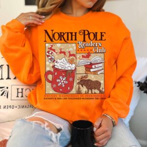 vintage christmas sweatshirt for book lovers north pole readers club hoodie with cozy design z7lbl