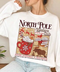 vintage christmas sweatshirt for book lovers north pole readers club hoodie with cozy design zawyk