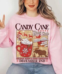 vintage christmas sweatshirt for book lovers with candy cane design and santa theme ideal for winter book club gatherings 5kdfp