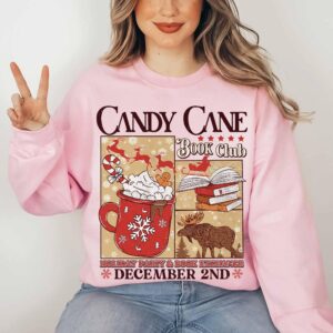 vintage christmas sweatshirt for book lovers with candy cane design and santa theme ideal for winter book club gatherings 5kdfp