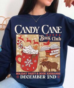 vintage christmas sweatshirt for book lovers with candy cane design and santa theme ideal for winter book club gatherings r9afv