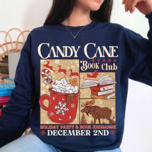 vintage christmas sweatshirt for book lovers with candy cane design and santa theme ideal for winter book club gatherings r9afv